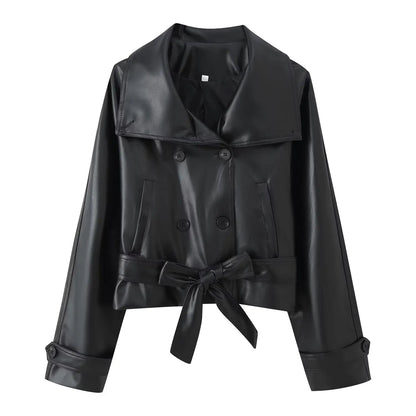Trench en simili cuir rose à laçage et nœud