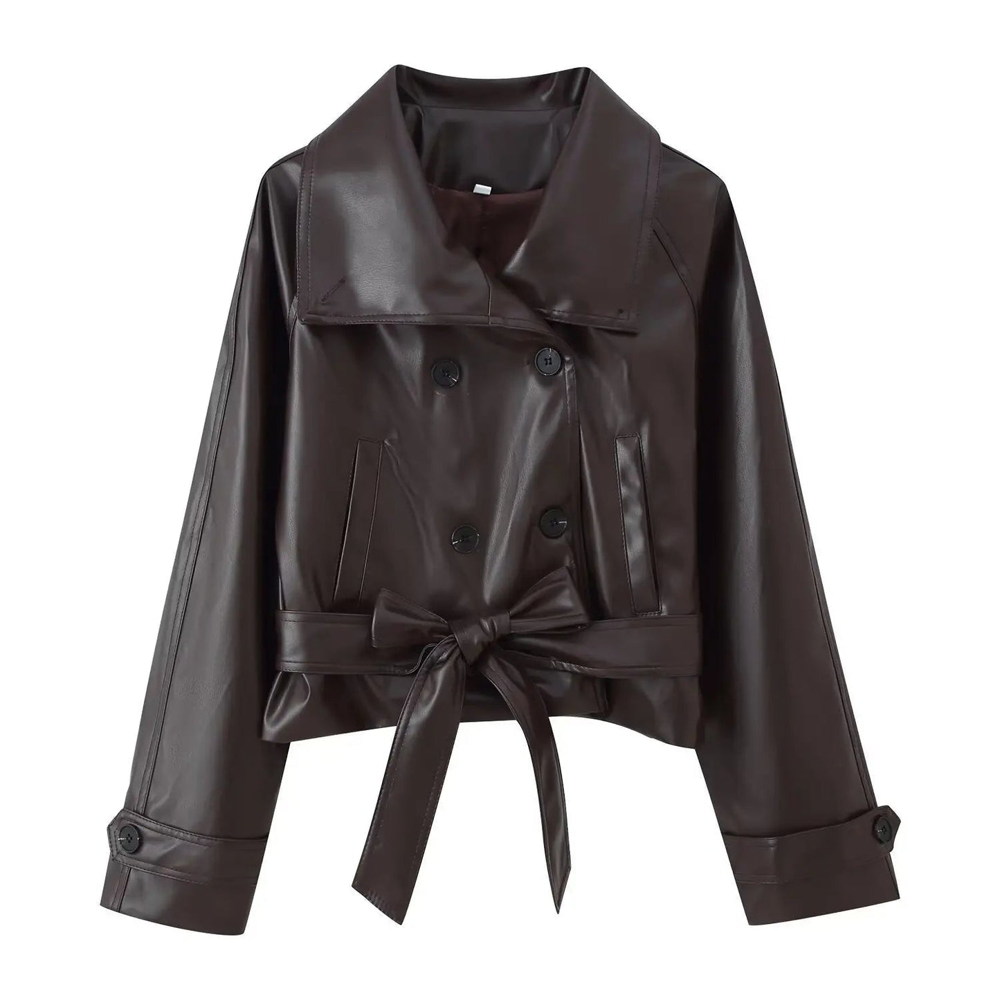 Trench en simili cuir rose à laçage et nœud