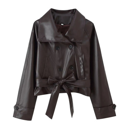 Trench en simili cuir rose à laçage et nœud