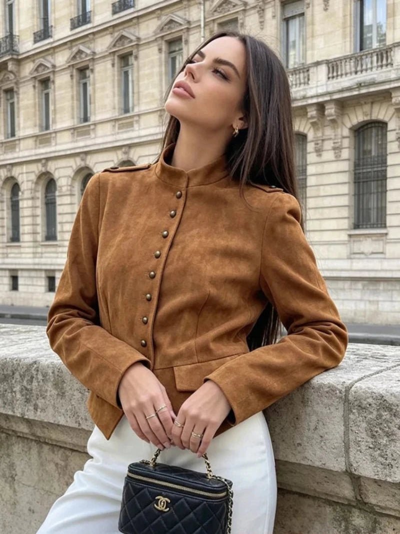 Tessa Faux Suede Button Cropped Coat