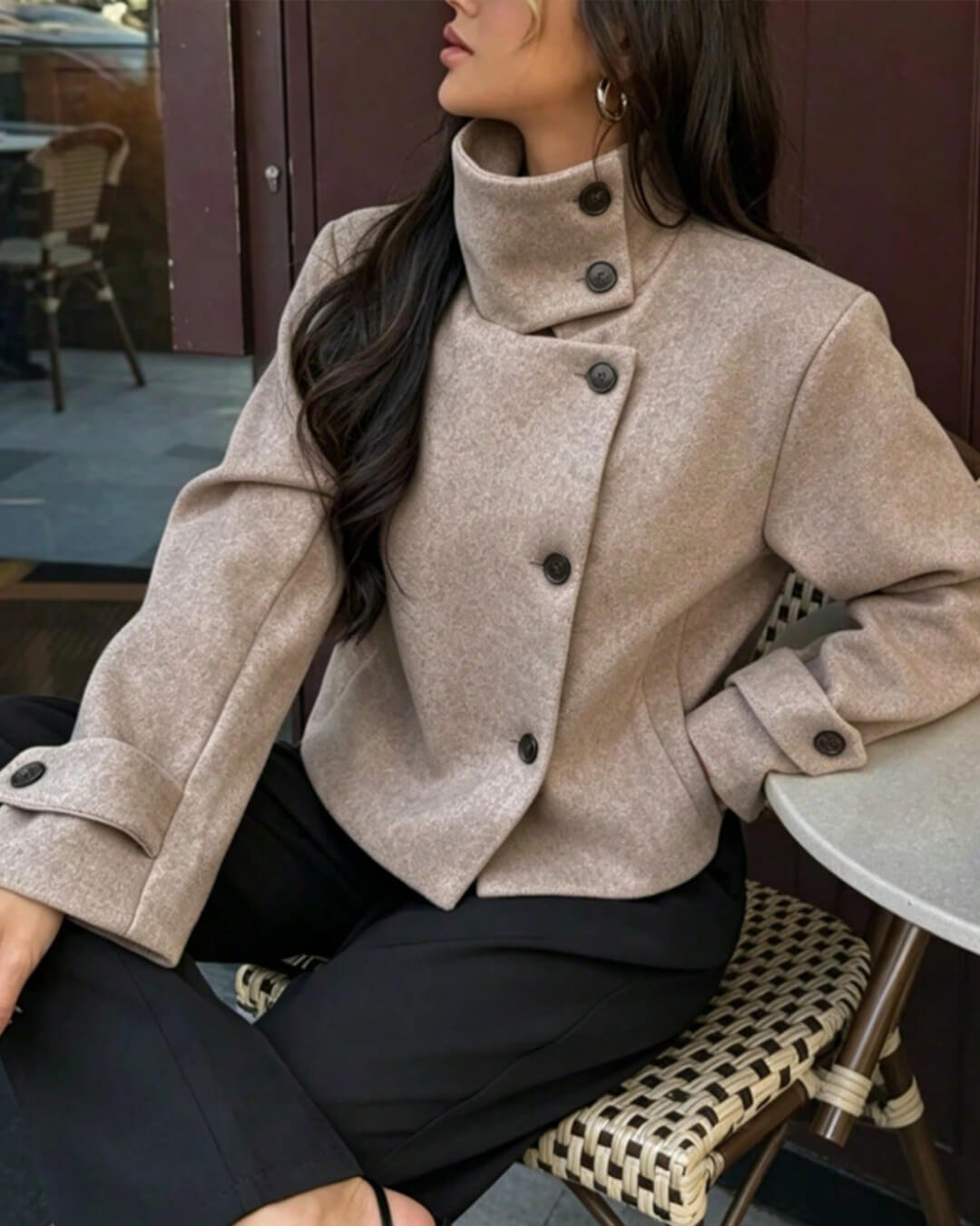 Alice Rose Buckle Stand Collar Coat