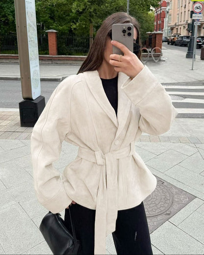 Rebecca Belted Suede Trench Coat