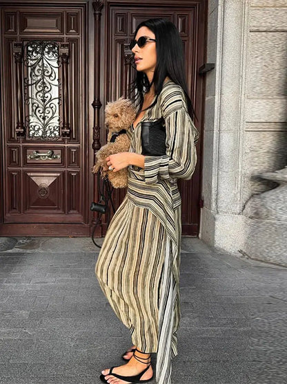 Anne Striped Maxi V-Neck Dress