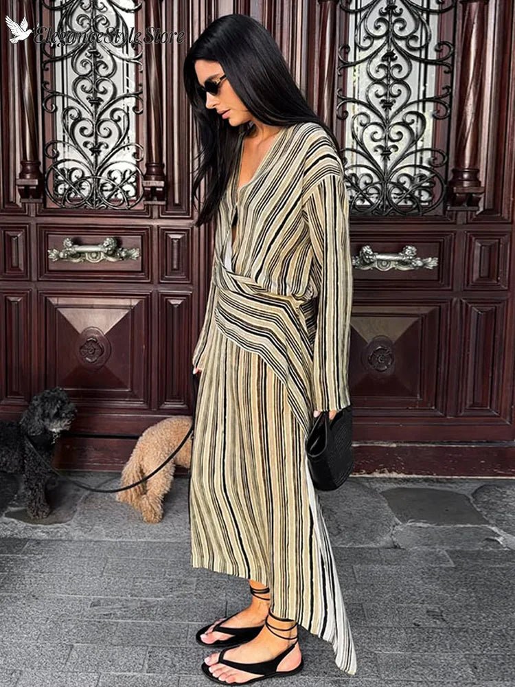 Anne Striped Maxi V-Neck Dress