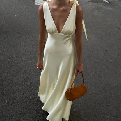 Solana Satin Tie Strap Maxi Dress