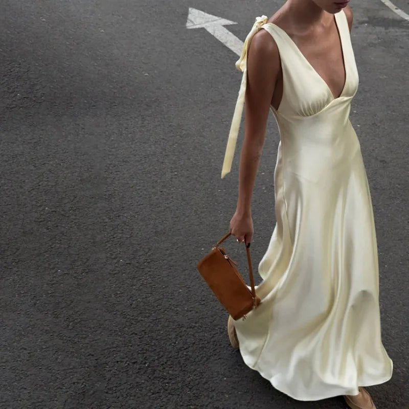 Solana Satin Tie Strap Maxi Dress