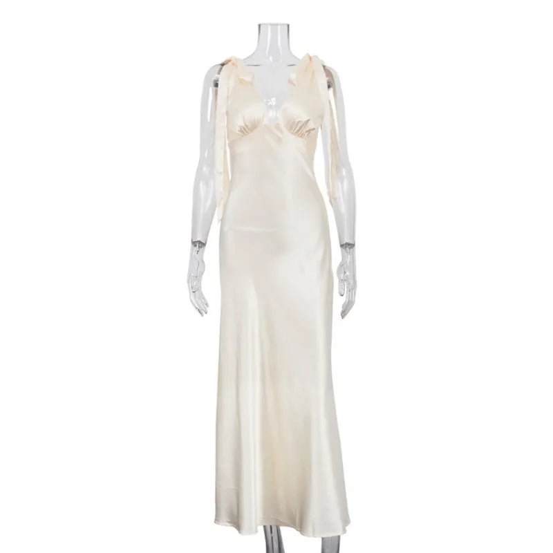 Solana Satin Tie Strap Maxi Dress