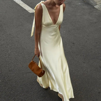 Solana Satin Tie Strap Maxi Dress
