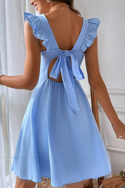 Carmen mini robe sans manches avec nœud volanté au dos