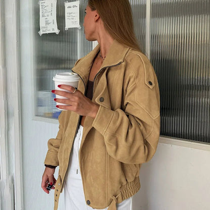 Carla Faux Suede Oversized Bomber Jacket