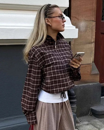 Veste Eva zippée col haut à carreaux