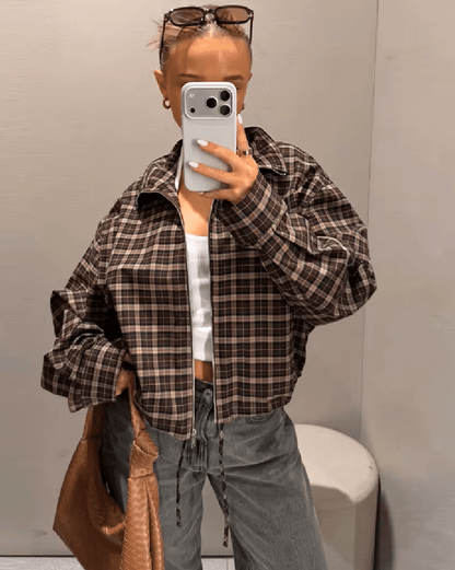 Veste Eva zippée col haut à carreaux