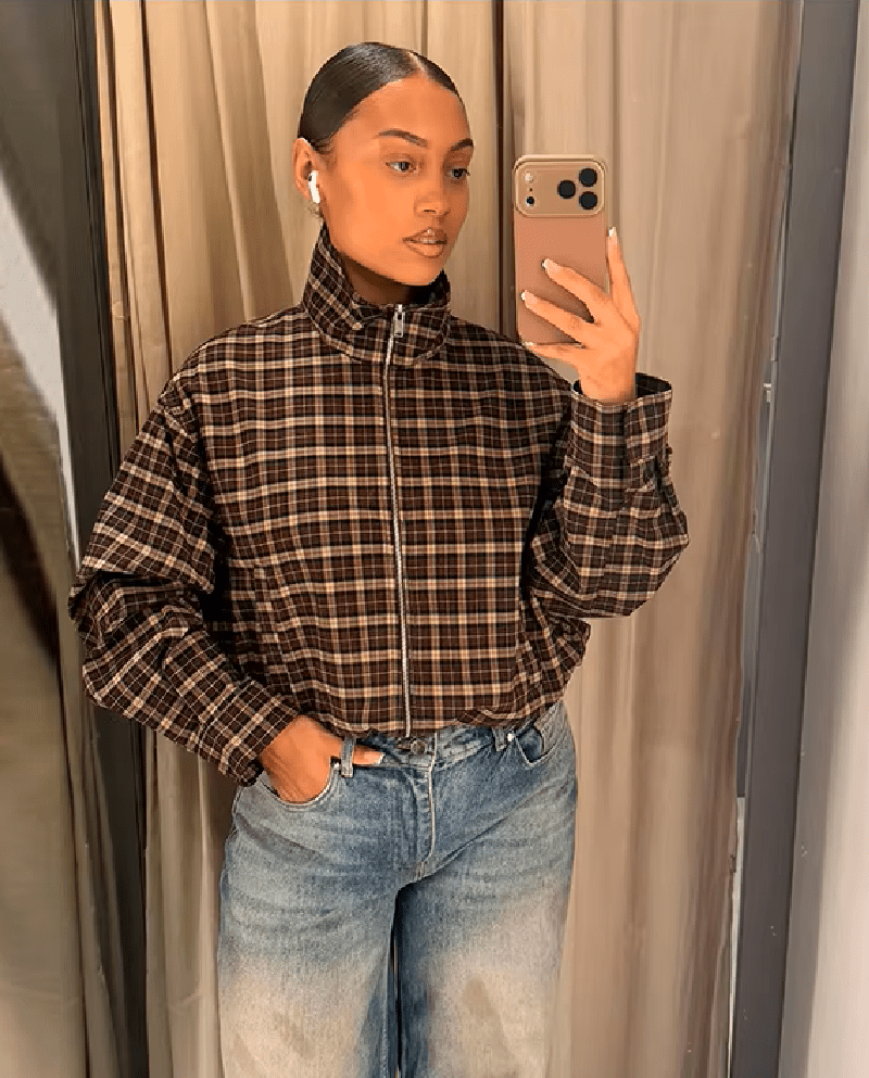 Veste Eva zippée col haut à carreaux