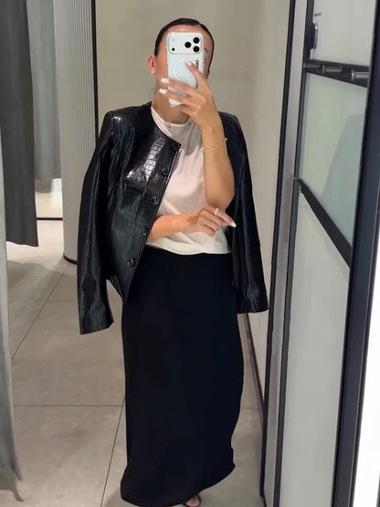 Veste Lola embossée croco en simili cuir