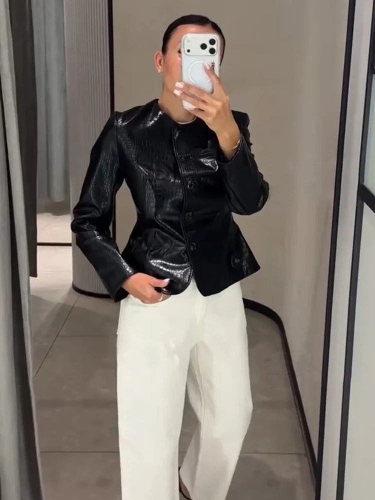 Veste Lola embossée croco en simili cuir
