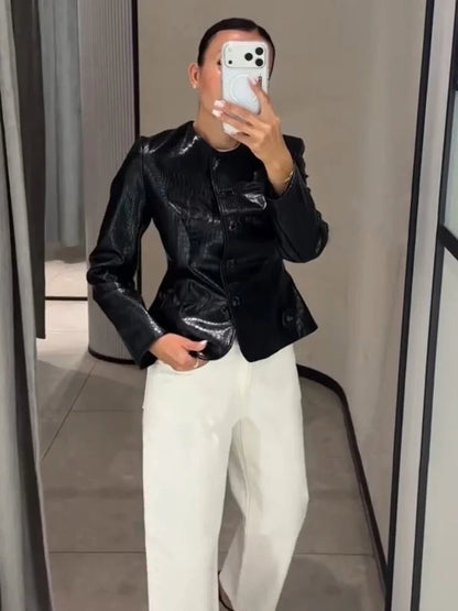 Veste Lola embossée croco en simili cuir
