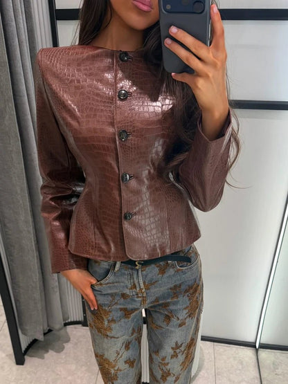 Veste Lola embossée croco en simili cuir