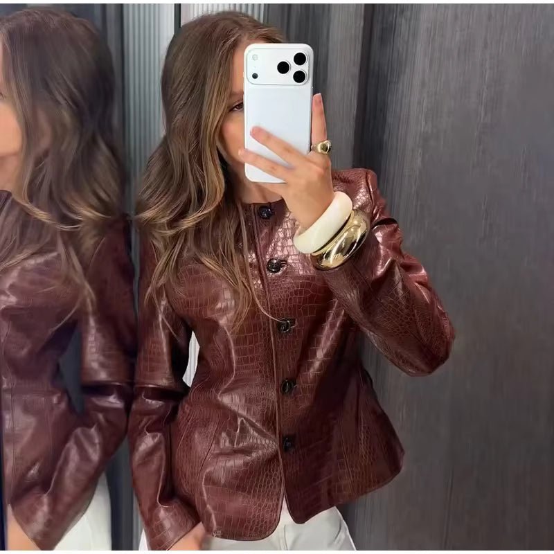 Veste Lola embossée croco en simili cuir