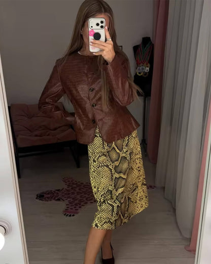 Veste Lola embossée croco en simili cuir