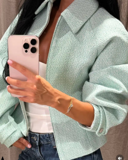 Veste courte zippée en tweed Katie