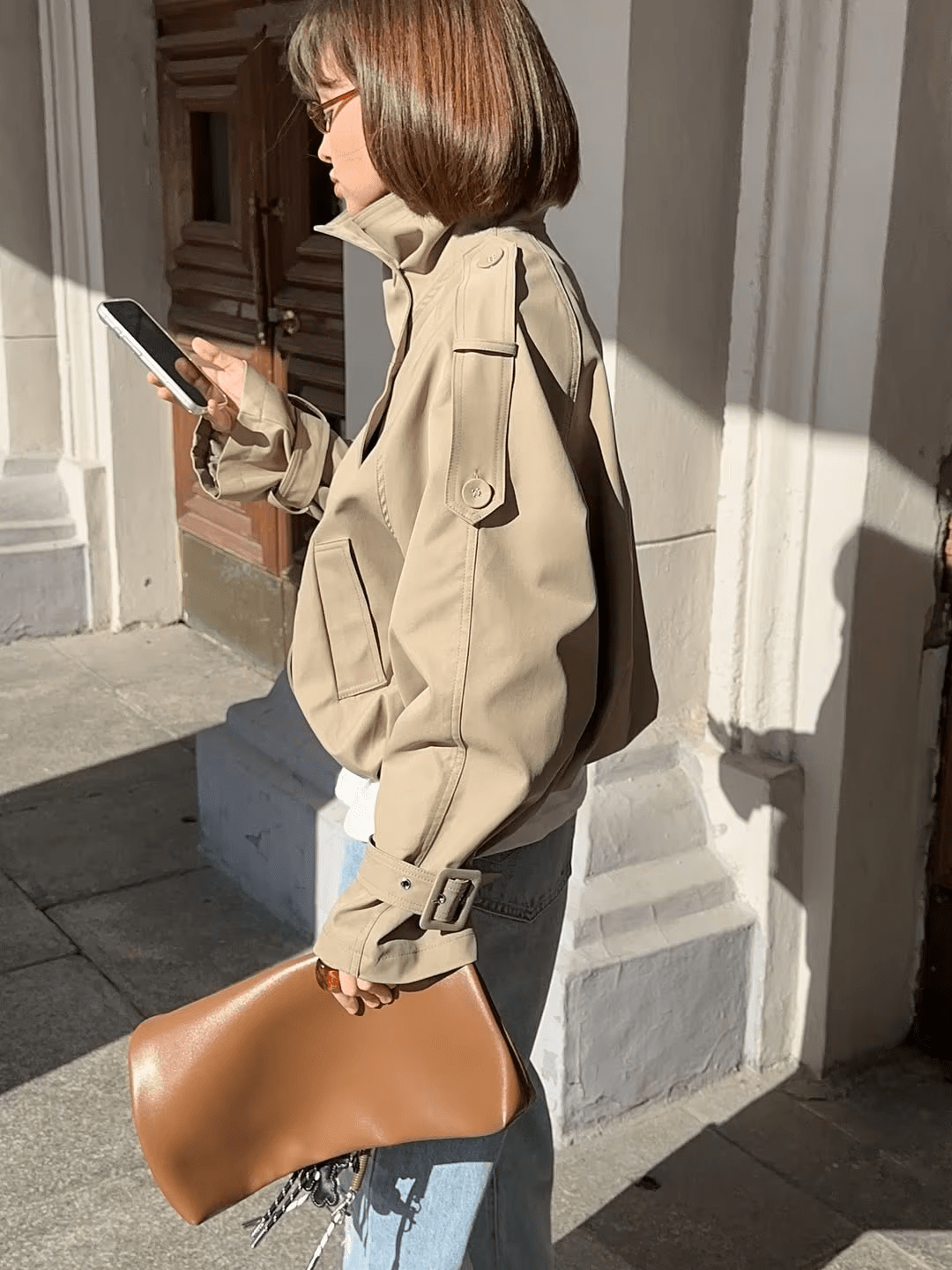 Erica High Funnel Neck Cropped Trench Jacket