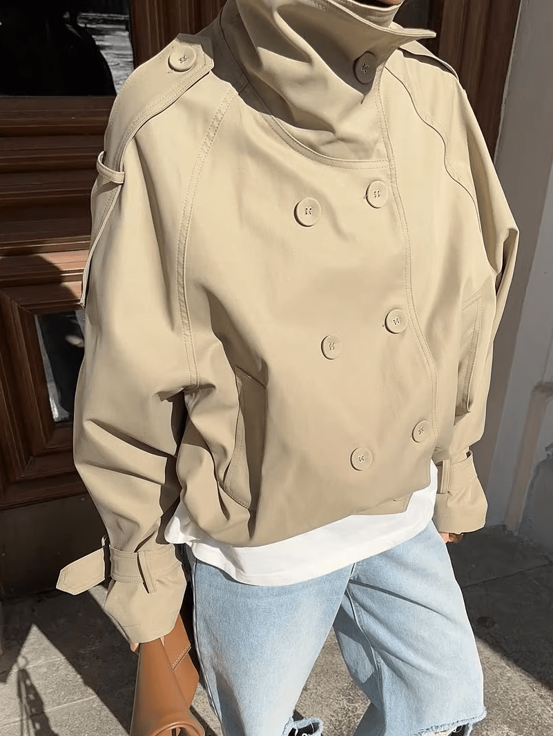 Erica High Funnel Neck Cropped Trench Jacket