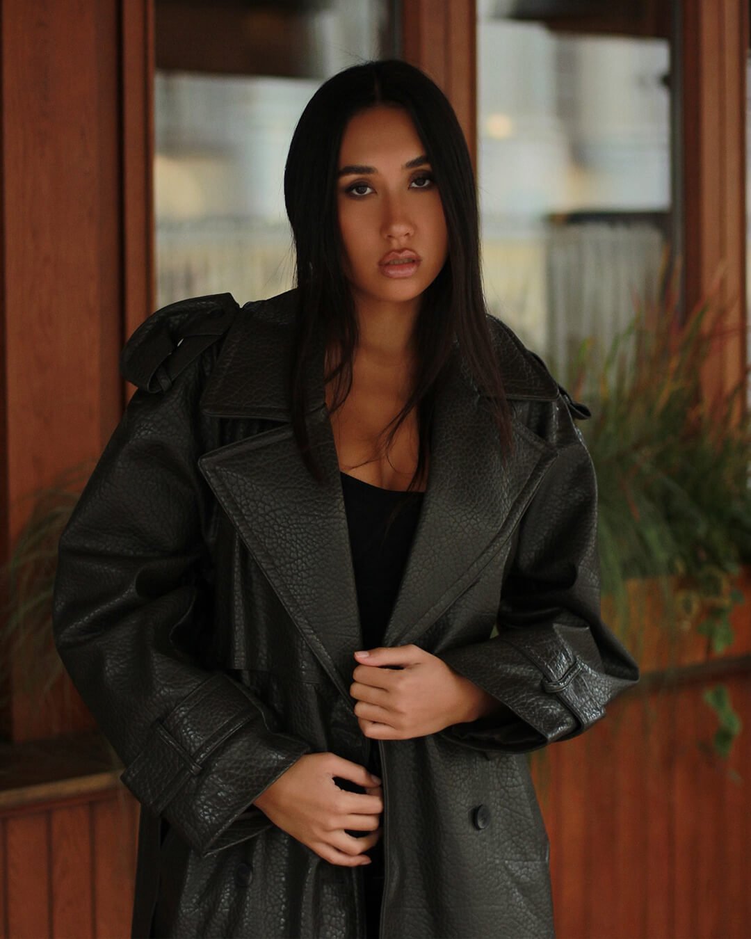Veste moto longue en cuir Kelly
