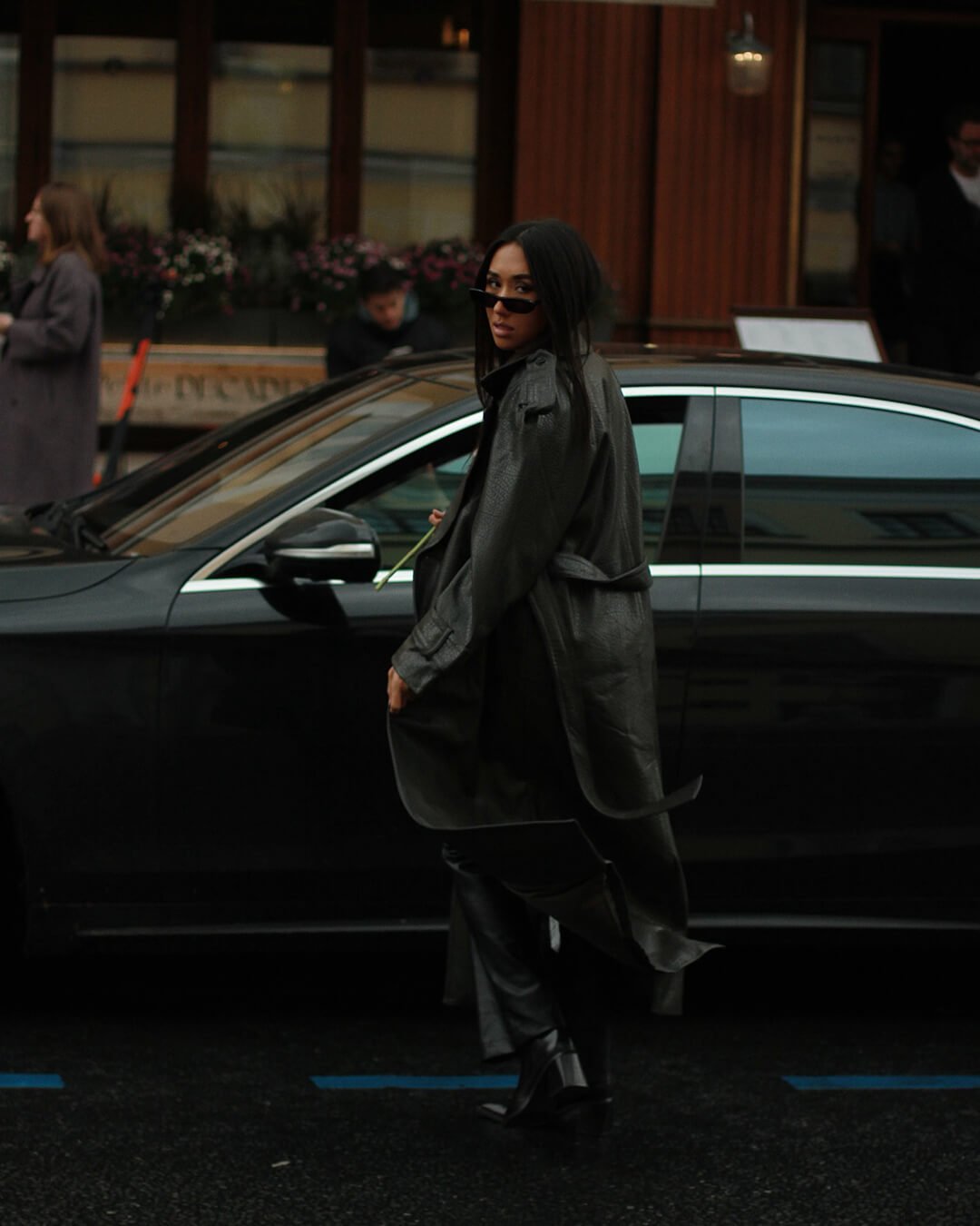 Veste moto longue en cuir Kelly