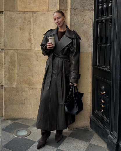 Veste moto longue en cuir Kelly