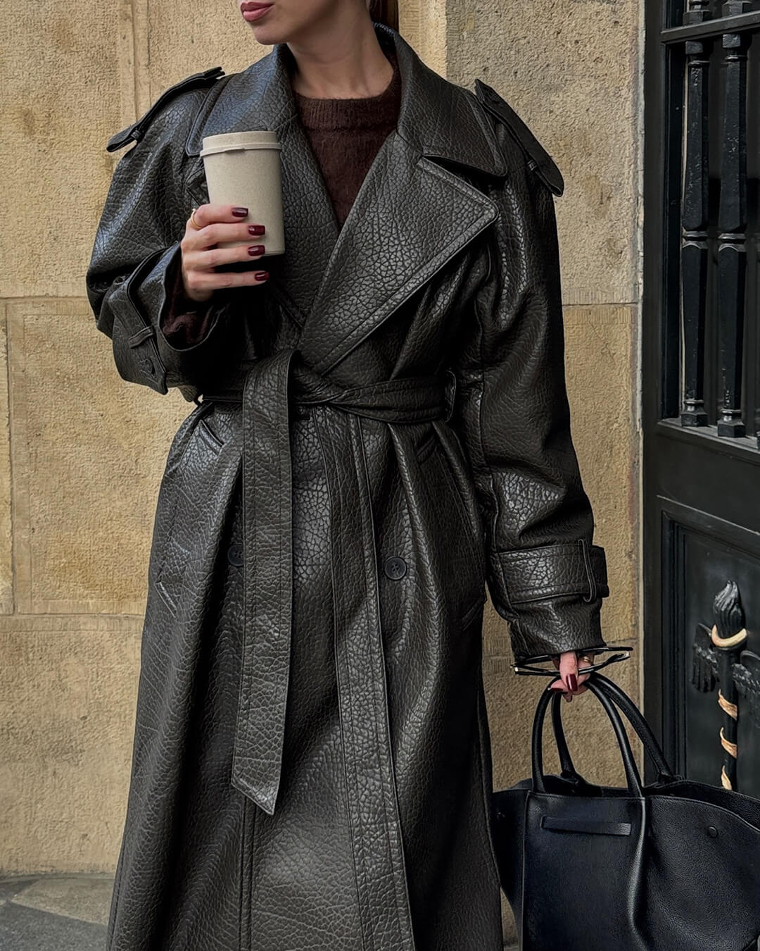 Veste moto longue en cuir Kelly