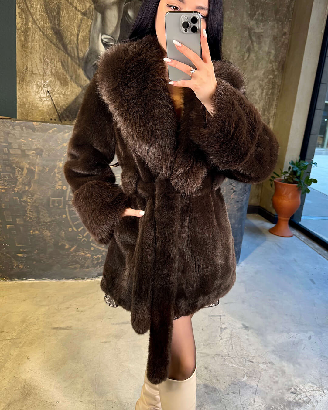 Manteau Amanda Ceinturé en Fourrure Synthétique