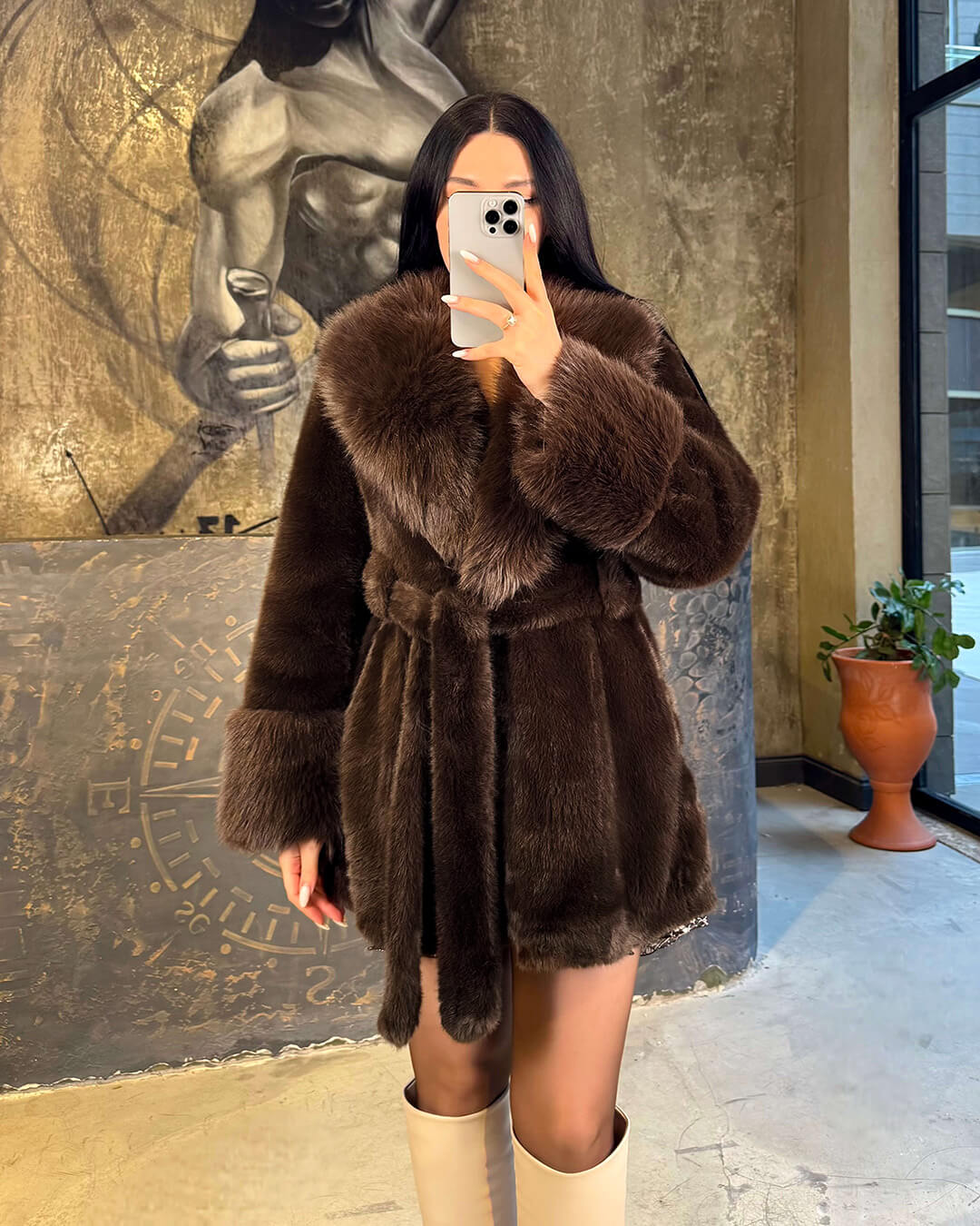 Manteau Amanda Ceinturé en Fourrure Synthétique