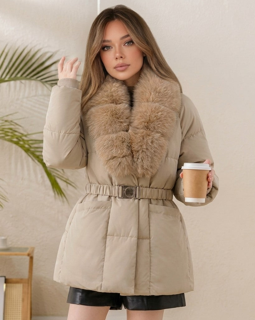 Parka matelassée Octavia avec col en fausse fourrure et ceinture