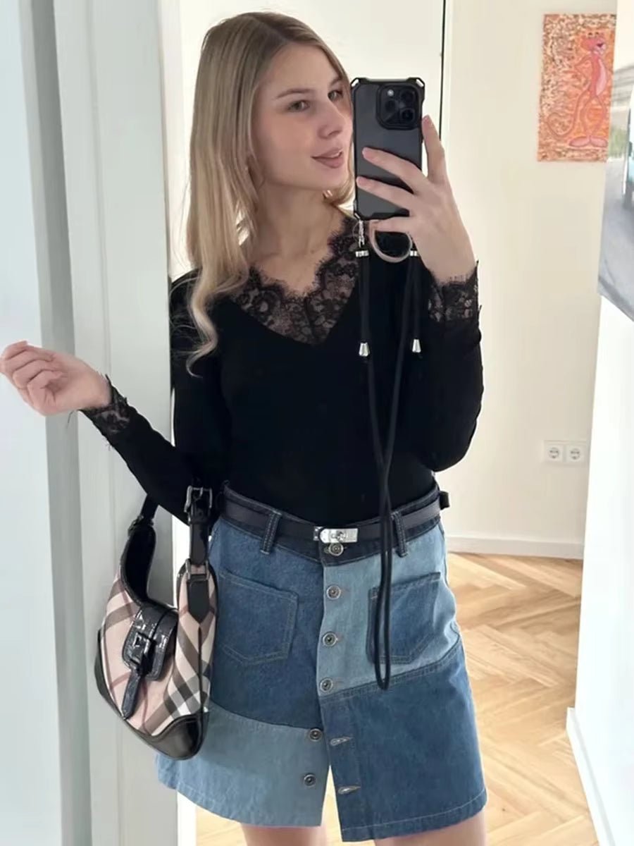 Evelyn Top décontracté col V en dentelle