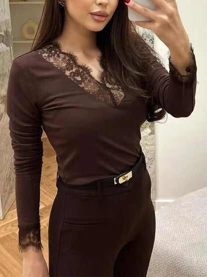 Evelyn Top décontracté col V en dentelle