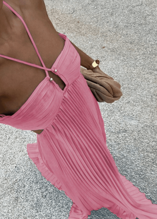 SOKYND Julia Crinkle Chiffon Maxi Dress DressSOKYND-558999-PIN-XS-43223PinkXS