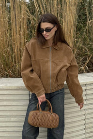 Blouson bomber zippé en suède Amelia