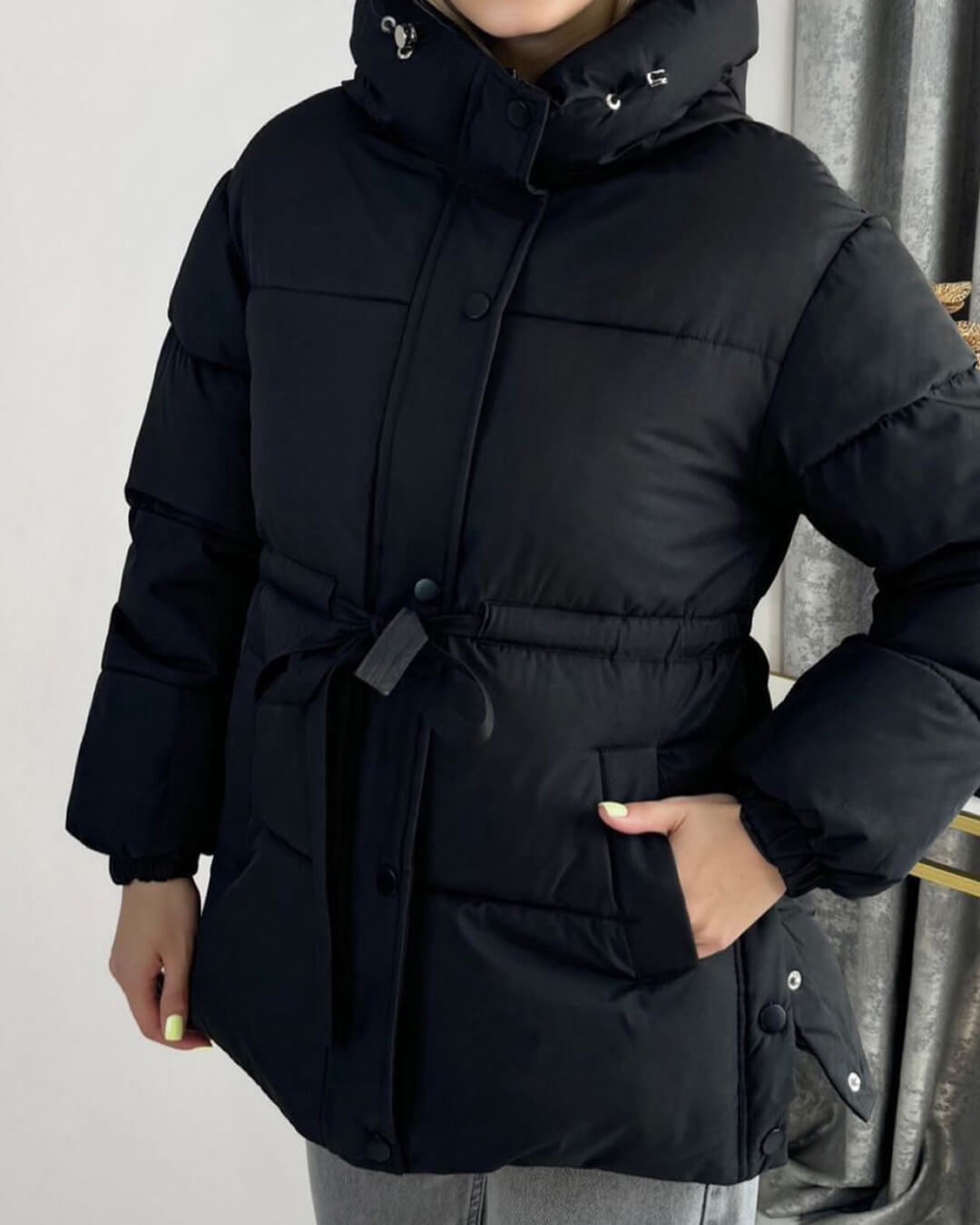 SOKYND Amelie Lace Up Hooded Coat CoatBlackS