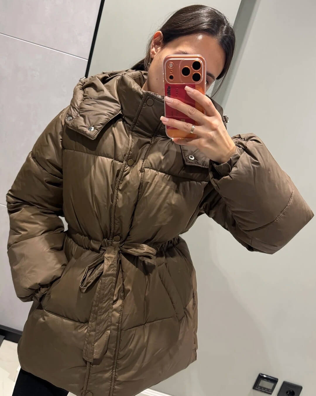 SOKYND Amelie Lace Up Hooded Coat CoatOlive GreenS