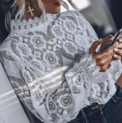 SOKYND Andy Long Sleeve Sheer Lace Top TopsCD1773141022777502540WhiteL