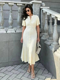 Robe mi-longue en maille plissée à manches évasées Daniela