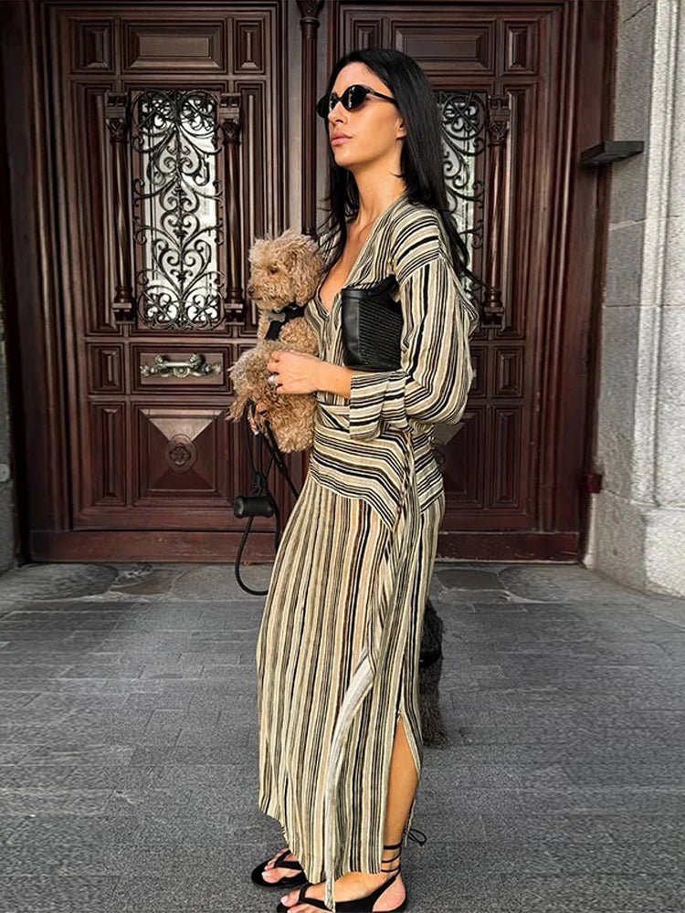 SOKYND Anne Striped Maxi V-Neck Dress DressSOKYND-778455-L-OS-83223L