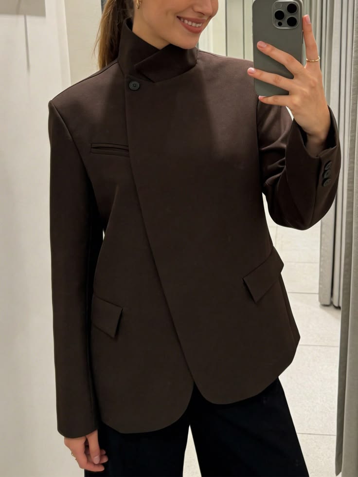 SOKYND Annie Vintage Asymmetric Blazer JacketSOKYND-119575-BRO-XS-07447BrownXS