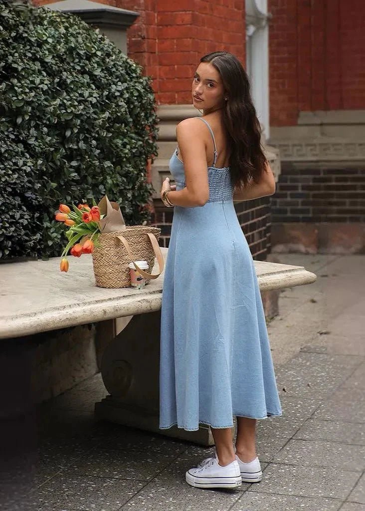 SOKYND Aviana Corset Denim Midi Dress DressM