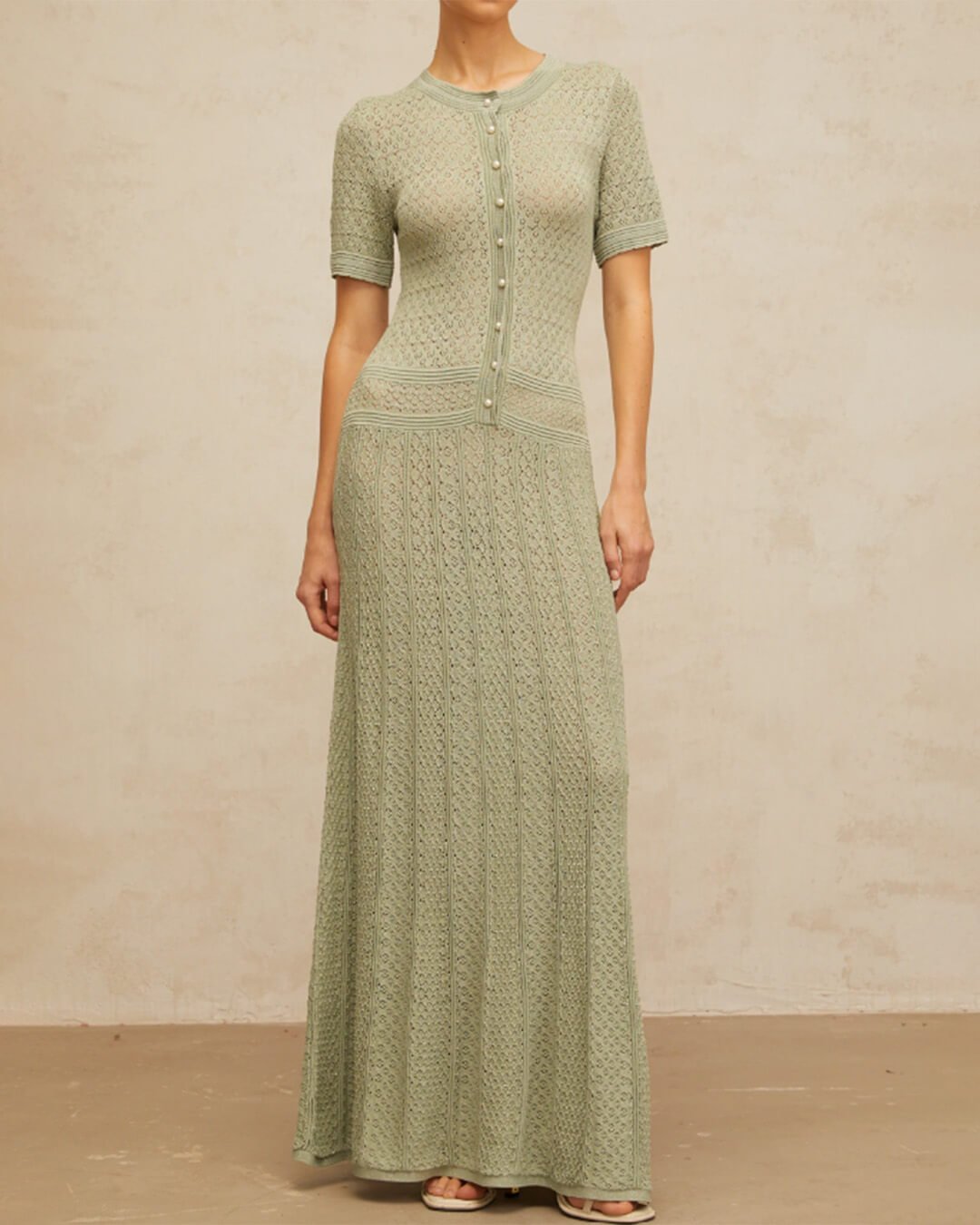 SOKYND Brynn Half Button Knitted Midi Dress DressMint GreenXS