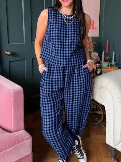 SOKYND Camille Plaid Sleeveless Vest Set Matching SetsSOKYND-709207-BLU-S-62167BlueS