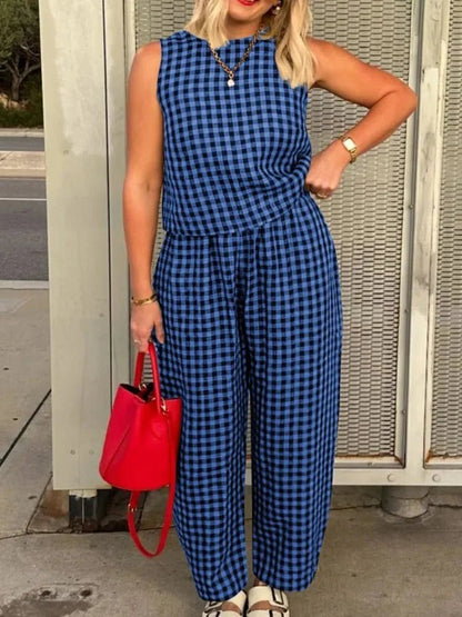 SOKYND Camille Plaid Sleeveless Vest Set Matching SetsSOKYND-709207-BLU-S-62167BlueS