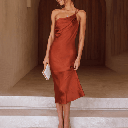 SOKYND Cassia One - Shoulder Midi Dress DressBrownM