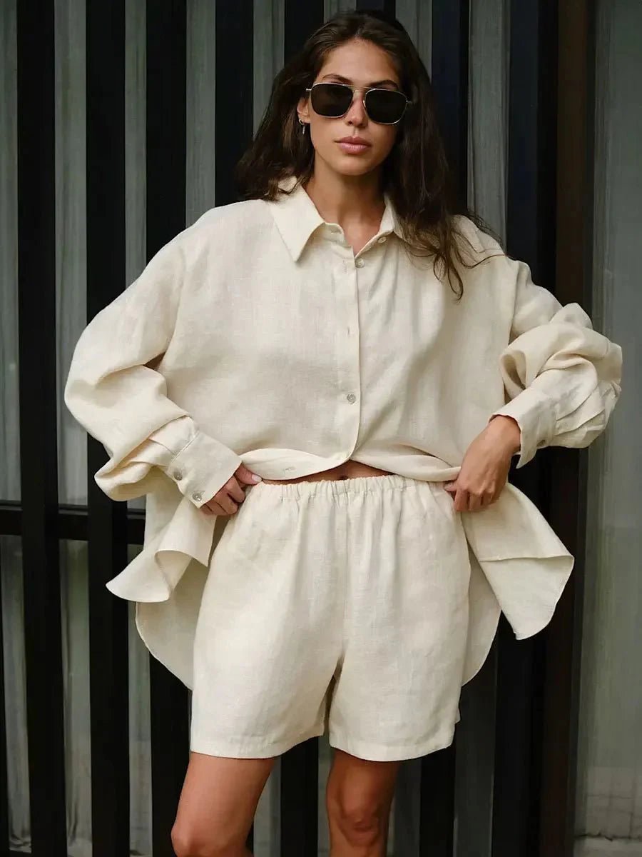 SOKYND Celeste Lapel Lantern Sleeve Shorts Set ShortsSOKYND-294935-CRE-S-18935CreamS