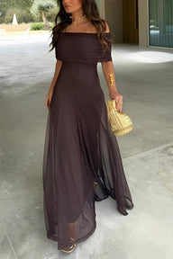 Lisa Robe maxi froncée épaules dénudées